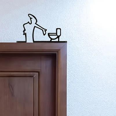 1pc 2D Flat, 2D High-Quality Metal Toilet Sign with Black Frame, Modern Home Decor - Easy-to-Install Wall Art for Bathrooms