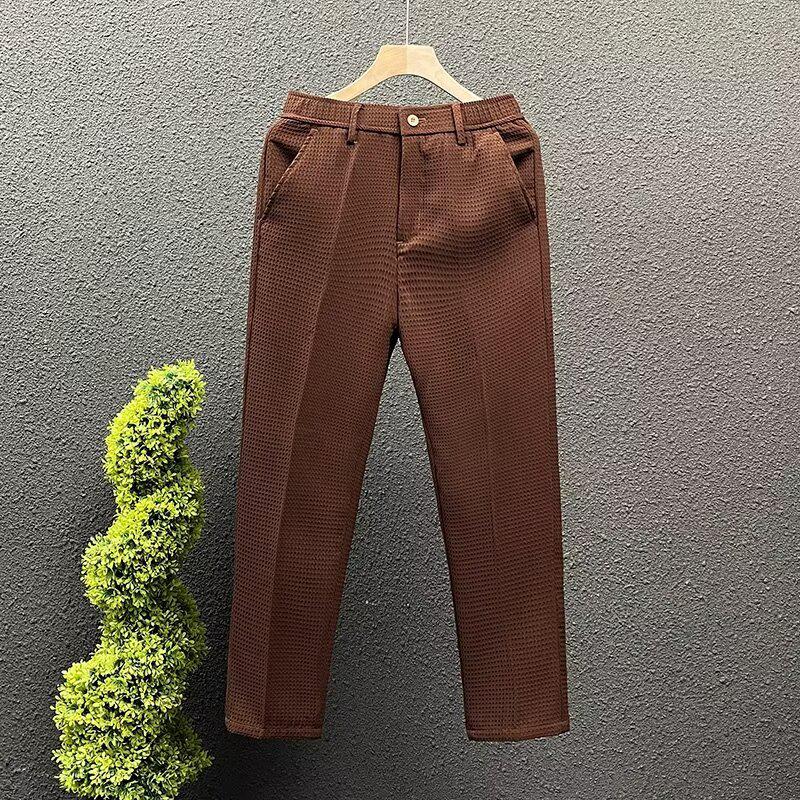 Men s Spring/Summer Slim Fit Korean Style Nine-Point Casual Pants 28 коричневый