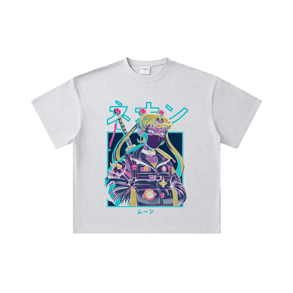 260 GSM Double Yarn 32 Count 100% Cotton Sailor Moon V11 Cyberpunk Print Unisex Heavy Cotton T Shirt