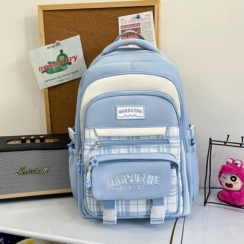 Schoolbag Korean Version of Mori Primary School Student Schoolbag Female High-value Plaid Contrasting Color College Style Middle School Student Multi-