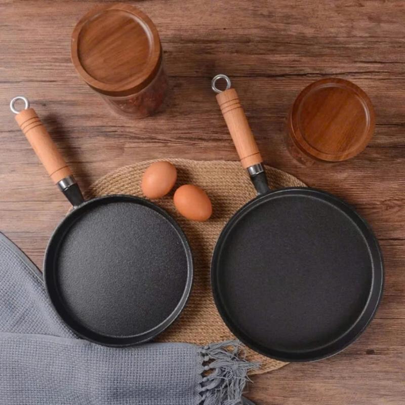 20/23/26 cm non-stick støbejernspande til at lave vietnamesiske stegte pandekager og æg, sikker varmeisoleret træhåndtag
