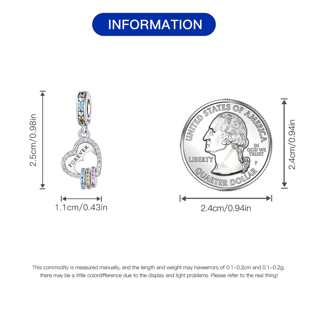 Beads Copper Charms Original Colored Zircon Heart Pendant Beads Fit Bracelet Jewelry Diy Women Fine Gift Accessory