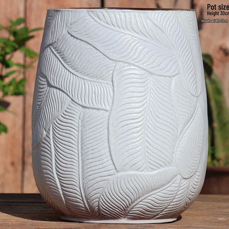 Extra Large White Ceramic Pot: European Style Succulent and Flower Pot for Courtyard Landscaping with Rough Texture and Large Caliber.