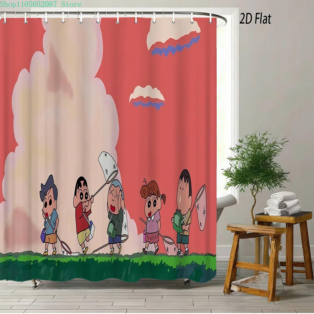 Crayon Shin-Chan Buttocks Oiroke No Momo Funny Balloon 2D Print Waterproof Shower Curtain, Minimalist Cream Bathroom Decor With