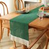 Cotton Linen Table Runner With Striped Patchwork Design Tassel Trim Modern Minimalist Long Cover Dining Room