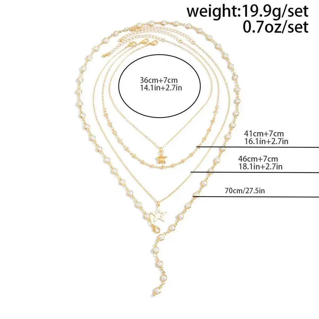 IngeSight.Z 4Pcs/Set Creative Elegant Five-Pointed Star Pendant Necklace Fashion Imitation Pearl Y-Shaped Long Chain Jewelry New