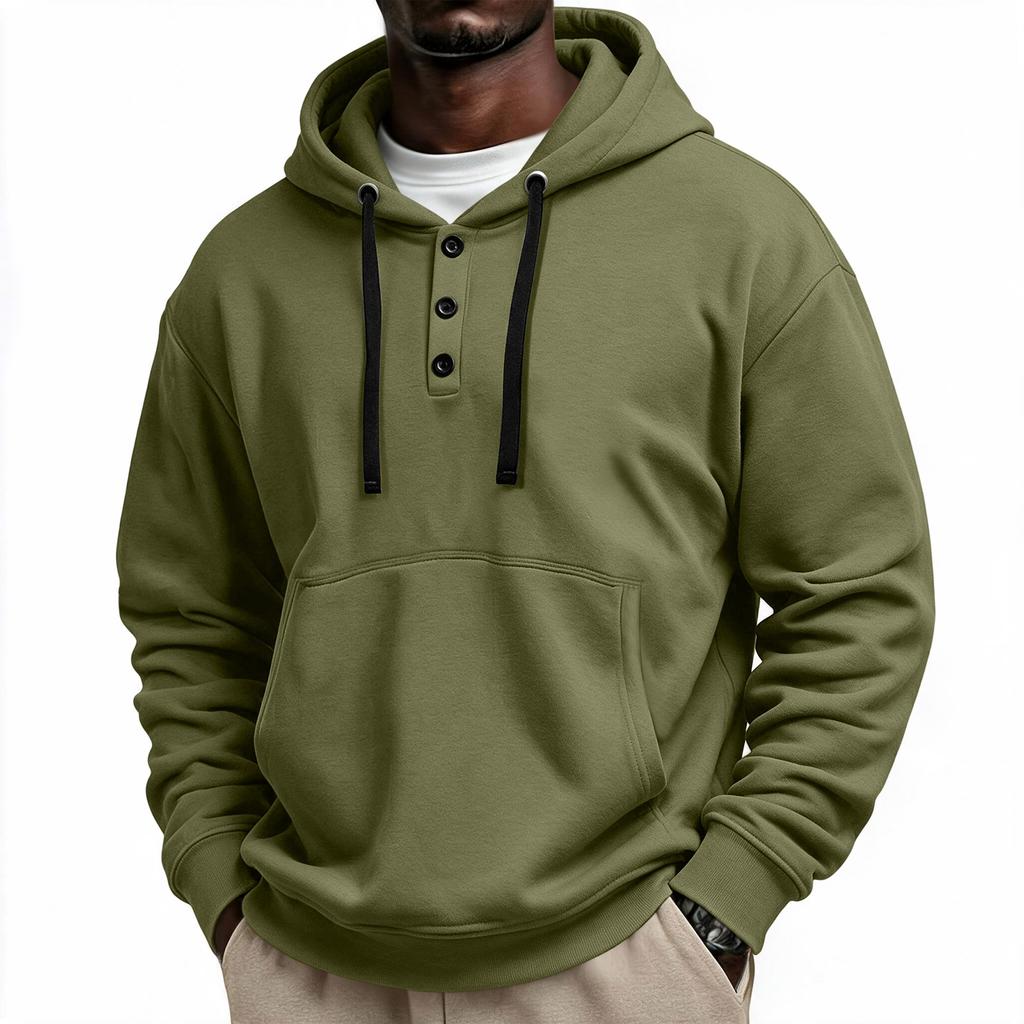 Men's Hoodie with Button Front, Casual Athletic Pullover Sweatshirt for Workout and Everyday Wear
