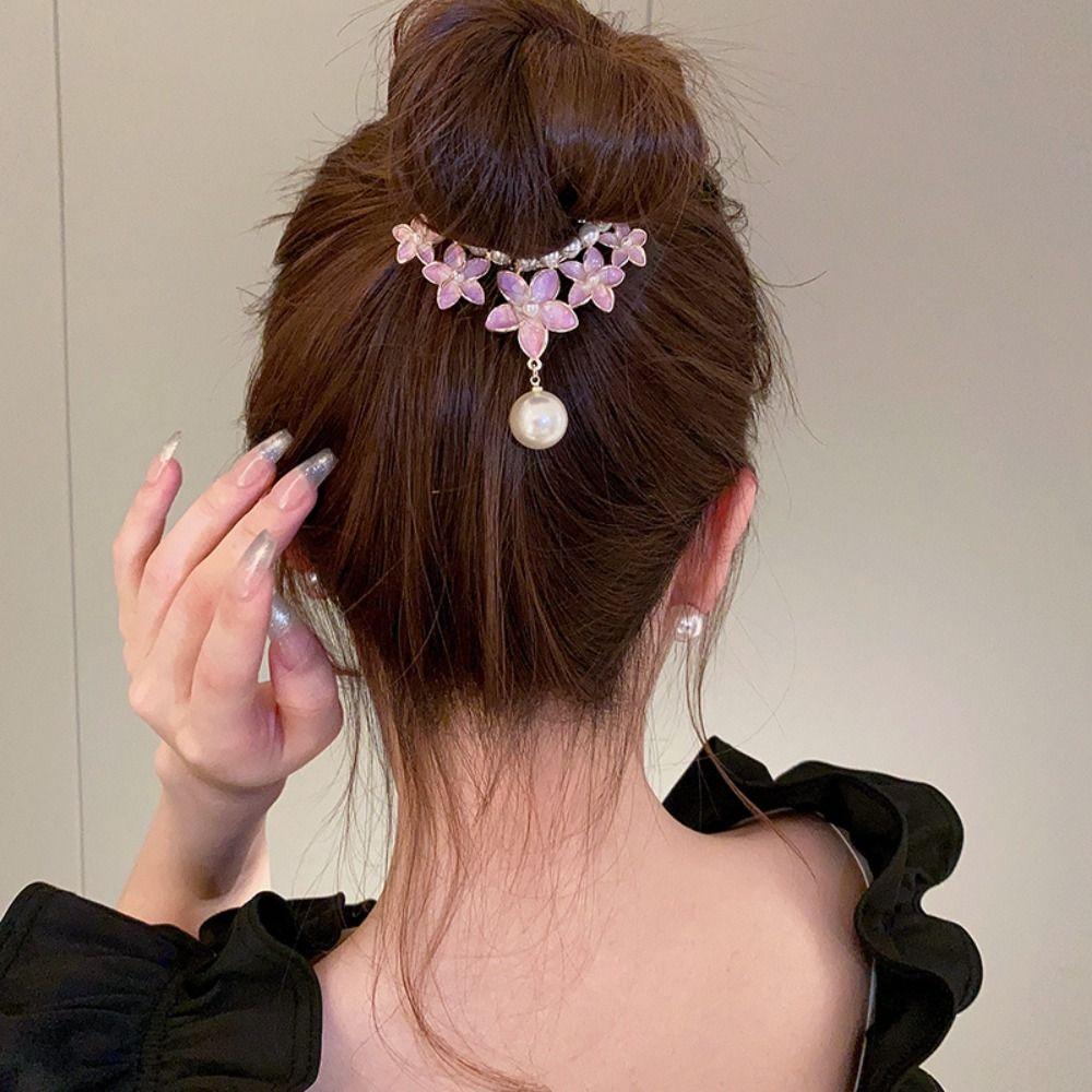 Flower Women Hair Claw Hair Bun Fixed Clip Korean Style Ponytail Buckle Butterfly Pearl Hair Clip