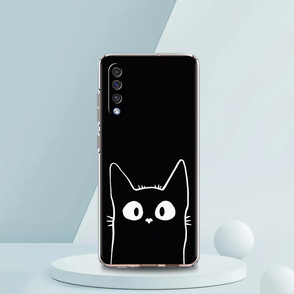Cute Cartoon Black Cat Case For Samsung A16 A14 A12 A22 A32 5G A34 A42 A52 A54 A50 A70 A30 A40 A20E A10S A02S A04S A06 Cover