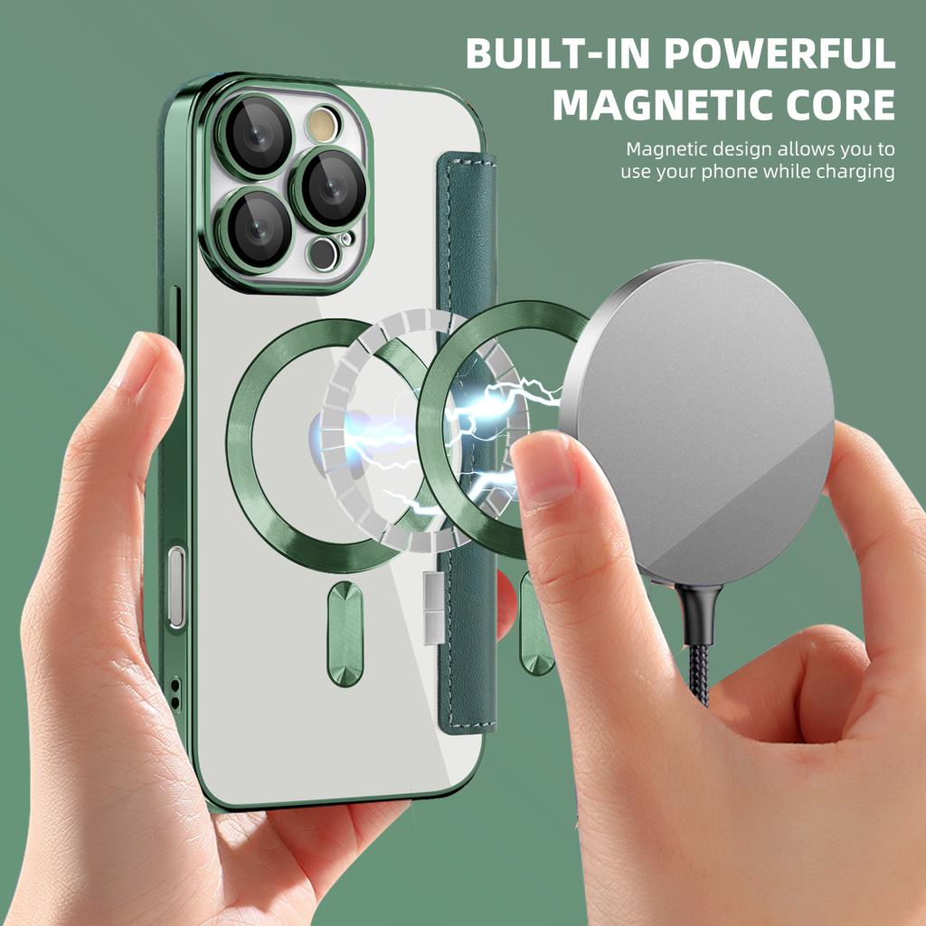 For iPhone 16 Pro Case Compatible with MagSafe Rhombus PU Leather Phone Cover