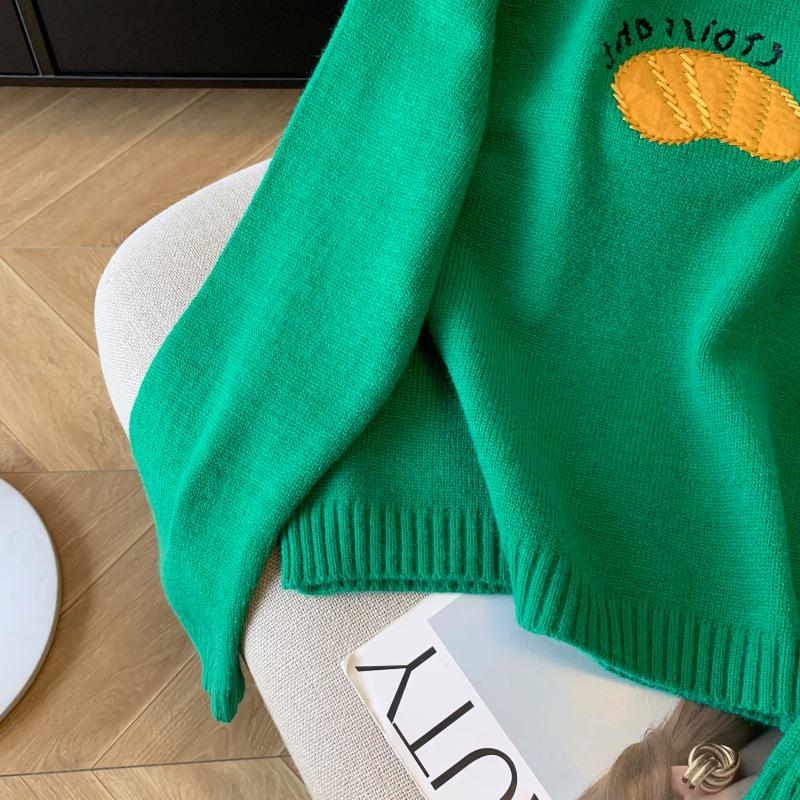 New Arrival: Cozy Orange Embroidered Pullover Sweater - Women's Autumn Winter Knit Top