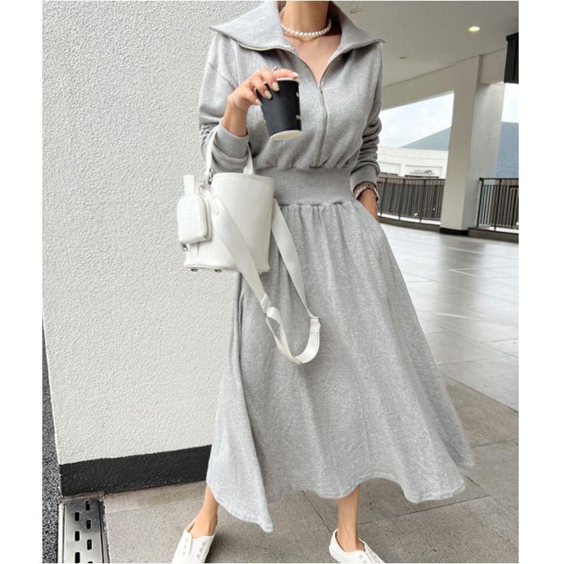 Dress Sweet Gray Elastic High Waist Long Sleeves Sweatshirt