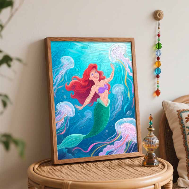 Disney Digital Oil Painting Art Kit Mermaid Underwater Scene Handmade Coloring Painting Home Decor
