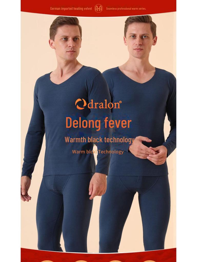Herr German Velvet Termounderkläder och Pyjamas Set - Höst/Vinter Underställströja och Byxor, Plus Sammetstjocklek