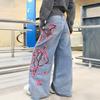 New Women's Straight Leg Embroidered Jeans - European & American Street Style, Non-Stretch, Hot Item
