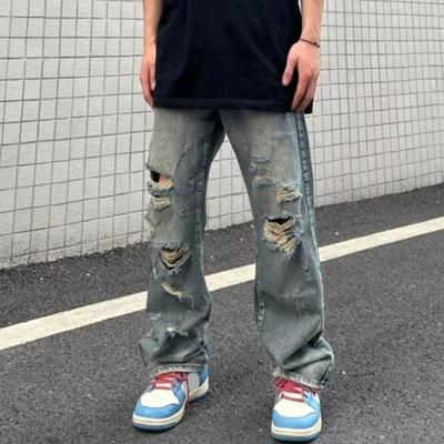 Männer Jeans Zerrissene Loch Gewaschen Breites Bein Gerade Distressed Lose Hip Hop Streetwear Casual Multi Taschen Volle Länge Männer Lange Hosen Hosen