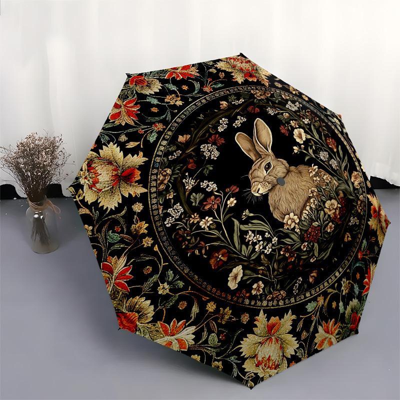 Rabbit, FloralThemed Automatic Opening and Closing Umbrella 8 Ribs, Suitable for Leisure and Going Out, Outdoor Accessory, Gothic Style, F