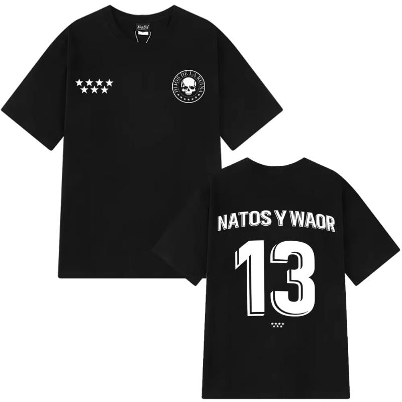

Футболки рэпера NATOS WAOR 13 Мода Хип-хоп Винтажная футболка Мужская Женская Одежда Летняя Футболка оверсайз Уличная одежда Топы XXXXXL чёрный