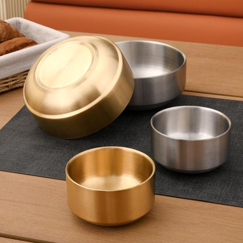 Korean 304 Stainless Steel Rice Bowl Double Layer Anti-Scalding Soup Noodles Bowls Salad Fruit Bowl Kitchen Tableware