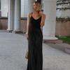 Fall Long Dress Women's Socialite Style Sexy V-neck Backless Satin Halter Dress