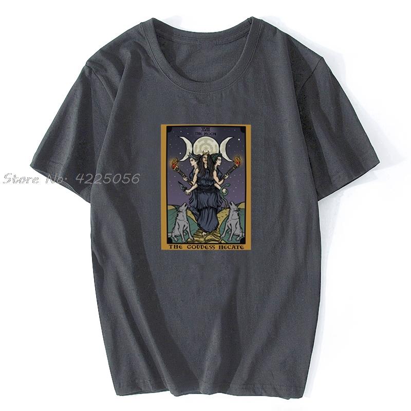 Triple Moon Goddess Hecate Witch Tarot Card Tshirt Hekate Statue Witchcraft Gift T Shirt Print Unisex Cotton Tshirt Tee Streetwear
