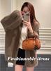 Brown Plush Bear Keychain Bag Charm with Leather Cord, Korean Style, Women's Bag Ornament, Stylish and Cute, Leather, for Women