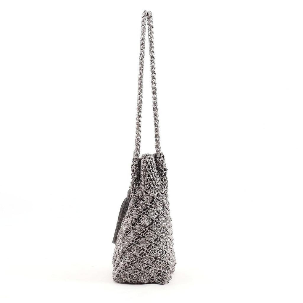 Cuco Metallic Knit Long Handle Tote Bag 2413112010 Black (019)