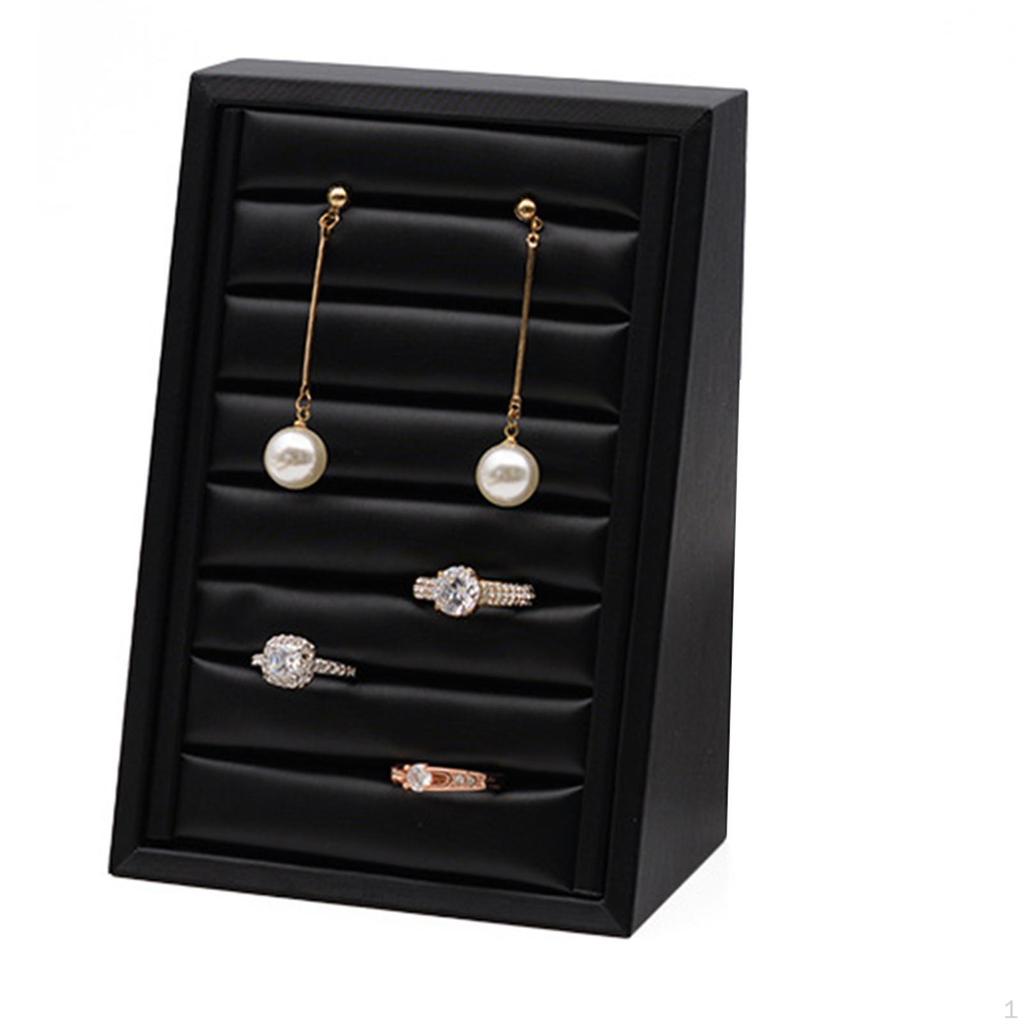 Leather Rings Display Tray Jewelry Organizer Storage Box 7 Slots for Exhibitions