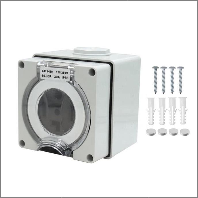 NEMA 14-30R Socket, 125/250V, Outdoor Dustproof for RVs & Electric Vehicles.