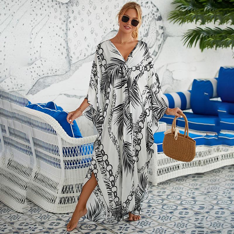Dámské potištěné plážové kaftany Letní maxi šaty Krytí na plavky, Základní vybavení na dovolenou, Hromadná dodávka s velkými slevami