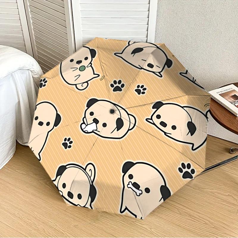 1PC Pug Pattern Automatic Folding Umbrella - Compact 8-Rib Design, Durable Plastic & Iron, Lightweight for Outdoor Daily Use, Festive Gift012