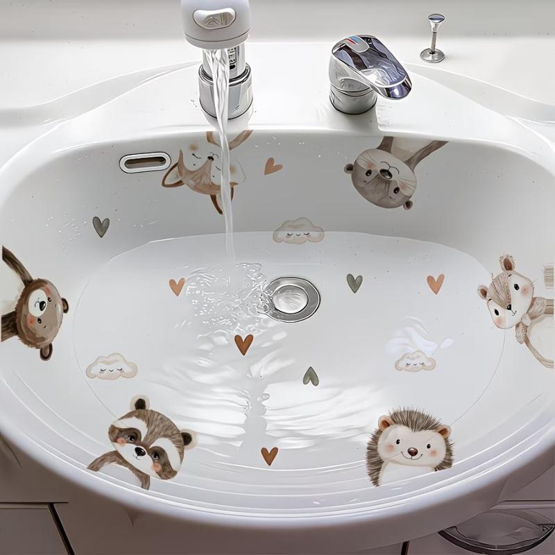 Lucky Koi And Floral Washbasin Sticker Self-Adhesive Waterproof Removable Bathroom Sticker, Wall Bathroom Sink Decal Home Decor