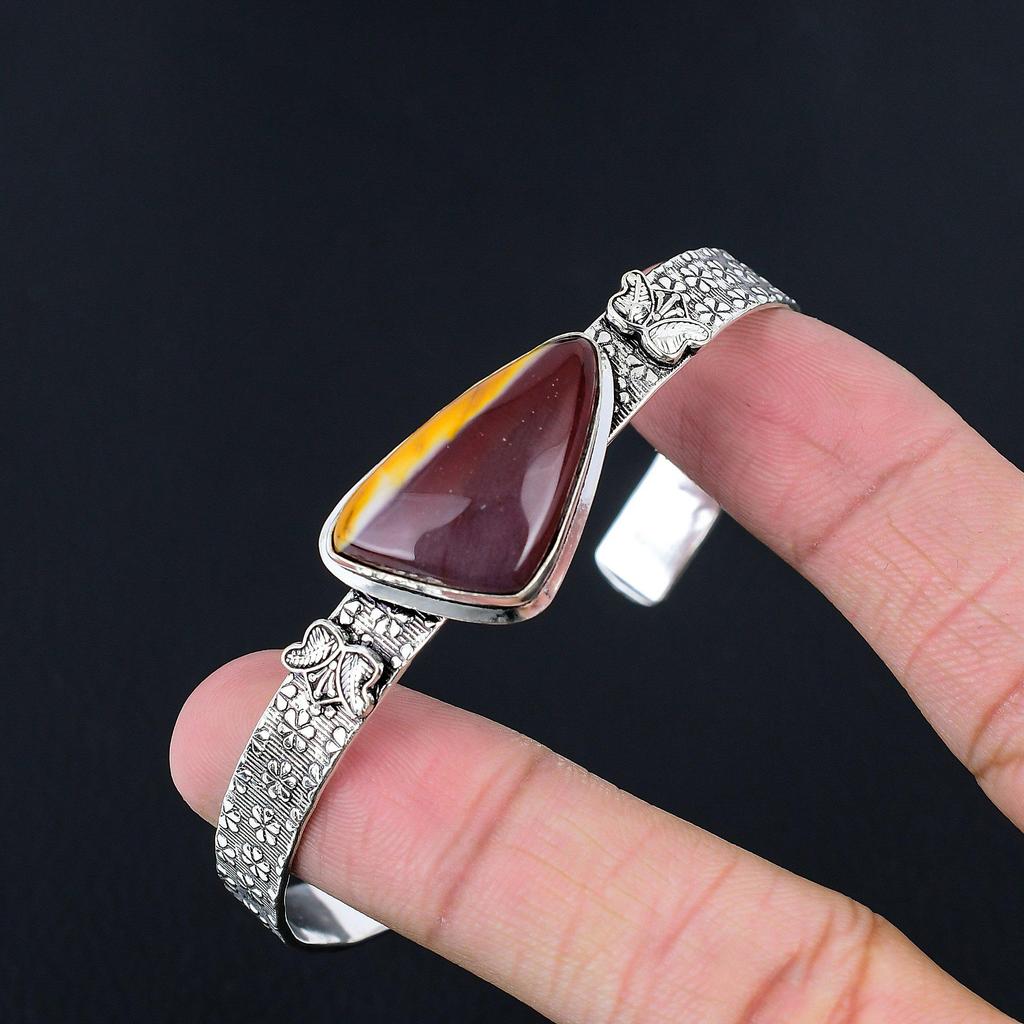 Trillion Mookaite Gemstone Unique Anniversary Wedding Bangle Bracelet 925 Silver