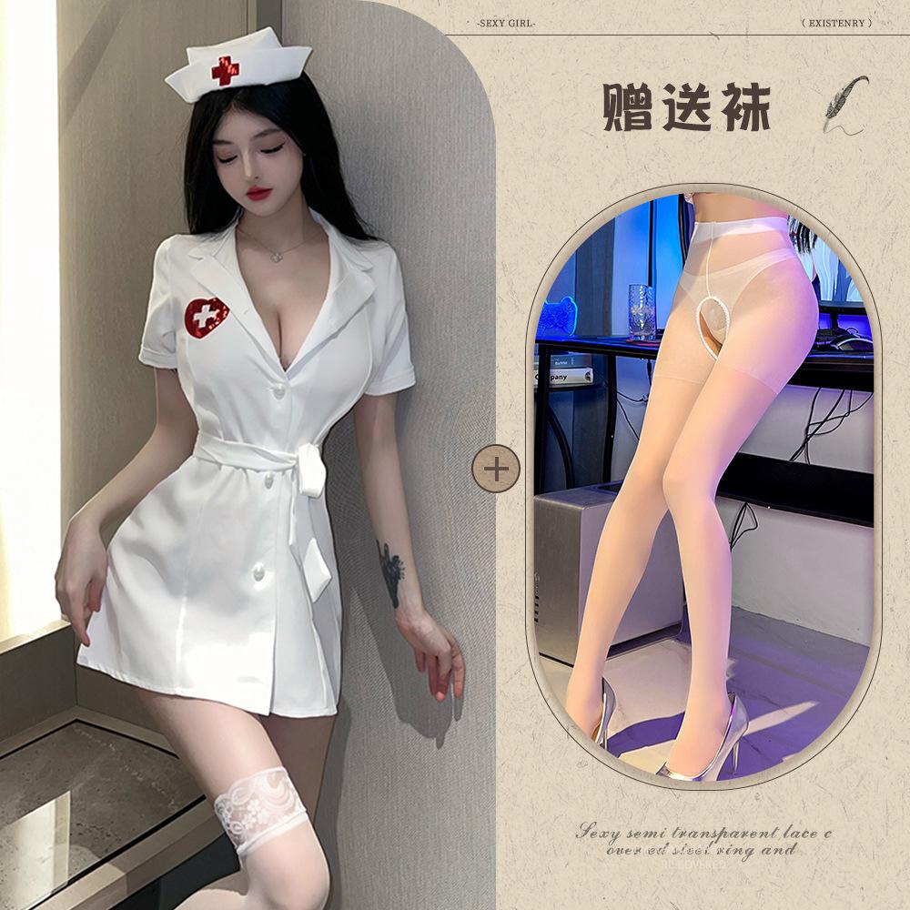Sexy Nurse Outfit Lingerie Deep V Seduction Hot Cosplay Bed Uniform Suit