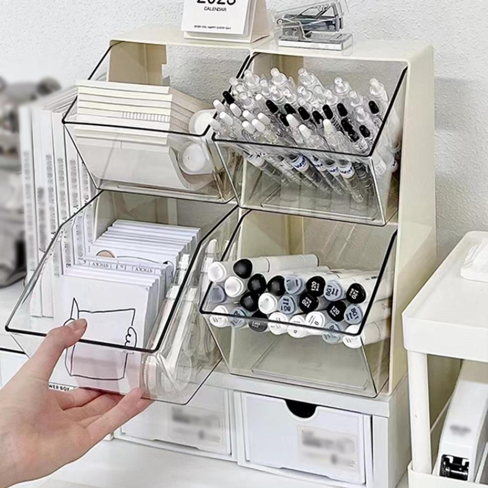 Shelf Organizer Desktop Storage Box Acrylic Transparent Desk Stationery Shelf Office Miscellaneous Sorting Box