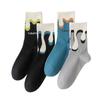 Autumn Combed Cotton Socks, Retro Asymmetrical AB Left and Right Foot Couple Mid-calf Socks, Trendy Socks
