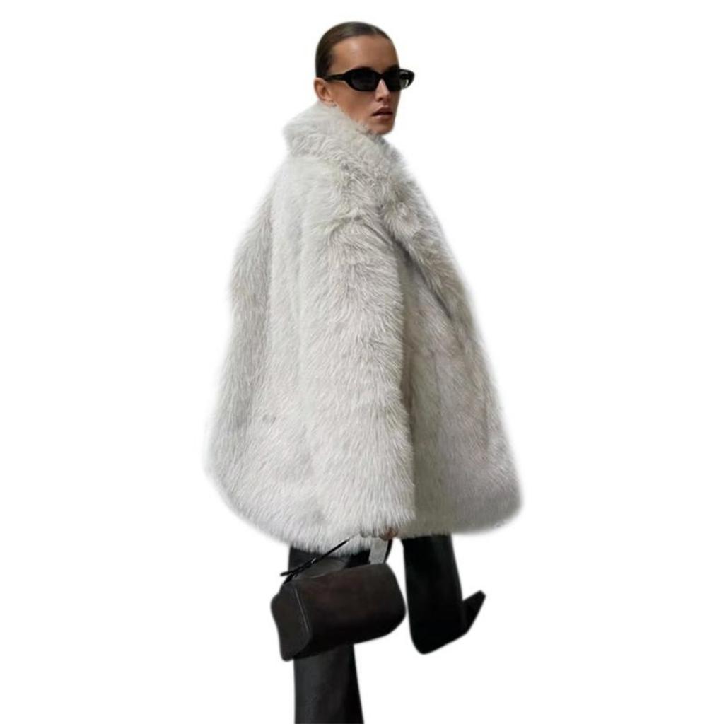 Autumn and Winter Women's Faux Fur Warm Mid-Length Coat Thick Jacket