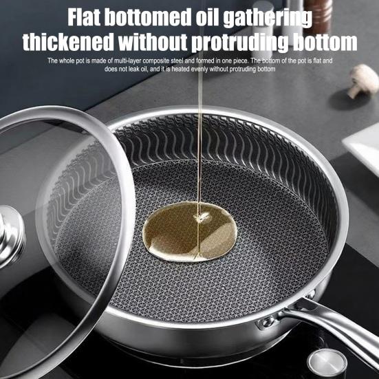 Poêle à Frire en Acier Inoxydable Grill Double Face pour Steak & Œufs Manche Monobloc Poêle de Qualité Commerciale Ustensile de Cuisine Résistant à la Corrosion avec Ergonomique