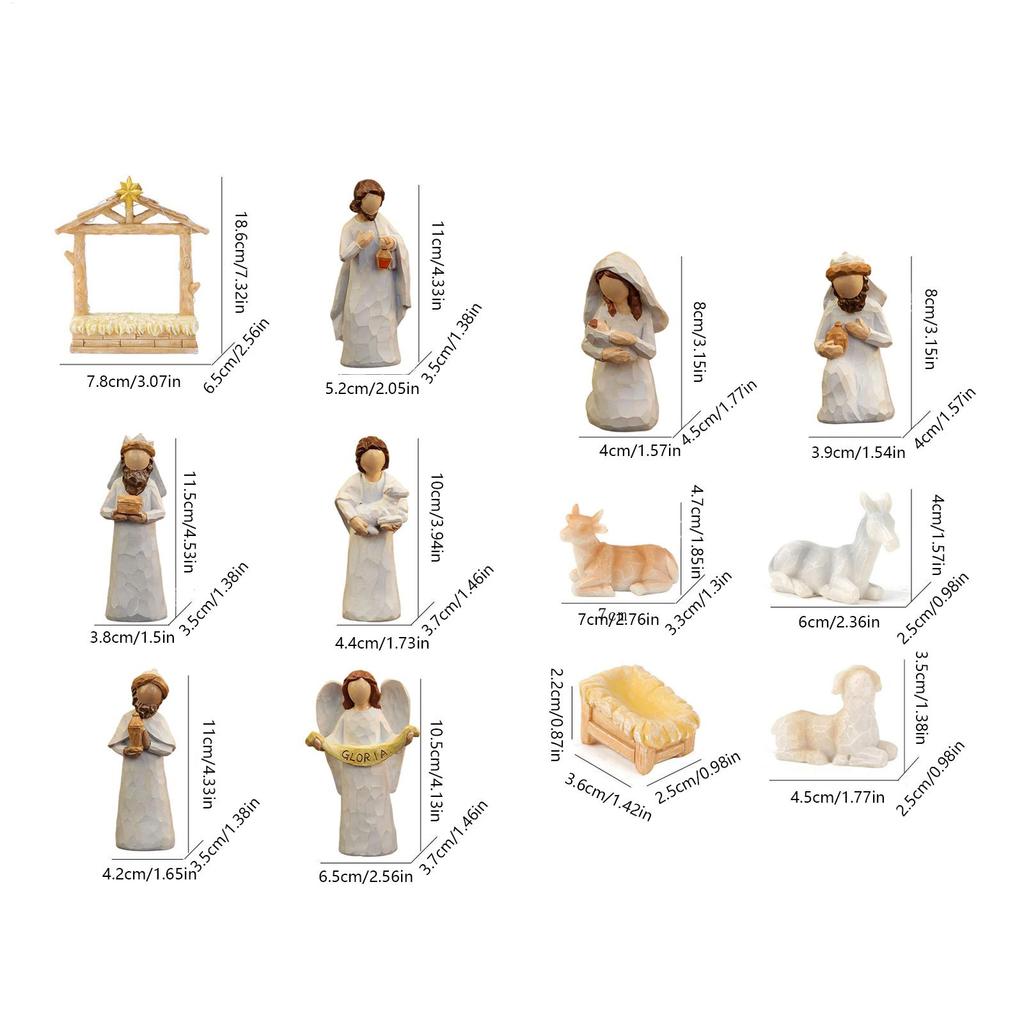 Christmas Nativity Jesus Nativity Set Holy Family Statue 12 Pieces Figurines Christmas Decorations For Indoor Fireplace Table