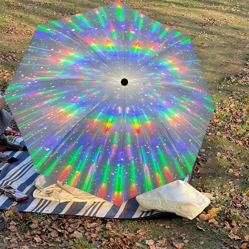 1pc Rainbow Starburst Automatic Open/Close Umbrella with Windproof, 8-Rib Sturdy Canopy, Durable Ribs, Fashionable Design1238A