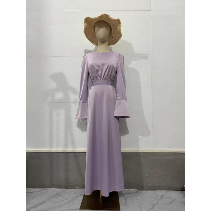 Women's Pleated Waisted Long Sleeve Dress