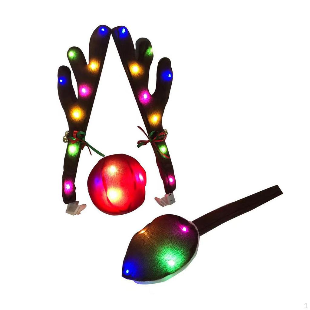 Christmas Car Reindeer Antlers and Nose Decorations Premium Material Holiday Accessory LED Vehicle