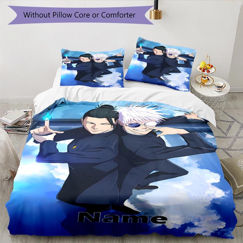 3pcs Custom Name Jujutsu Kaisen Bedding Set Duvet Cover Closure Includes 1 Duvet Cover & 2 Pillowcases, Soft and Comfortable for All Seasons.