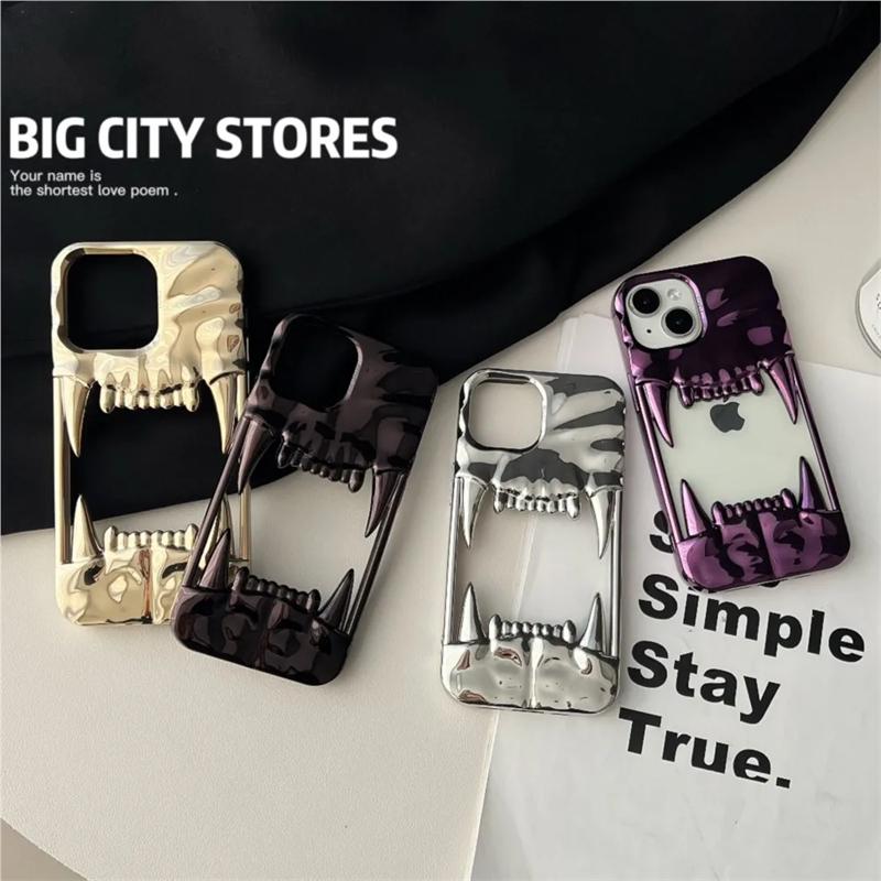 3D Galvanisierte Tigerzähne Hülle mit Hohlraum für iPhone 16 15 14 Plus 13 12 11 Pro Max Luxuriöse Stoßfeste Schützende Weiche Hülle