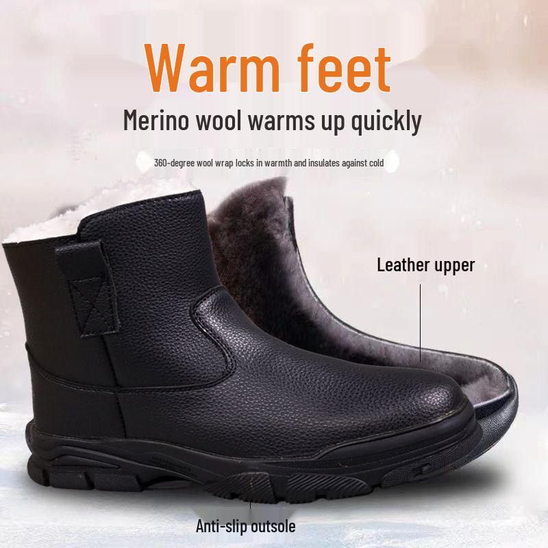 Men's Extra Thick Warm Wool Winter Boots - Waterproof Snow Cotton Footwear