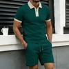 Men's Color Block Summer Polo & Shorts Set