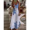 Casual Plant Print V Neck Sleeveless Summer Dress for Women Flowy Maxi Dress Trendy Vacation Outfit Lightweight Beach Dress