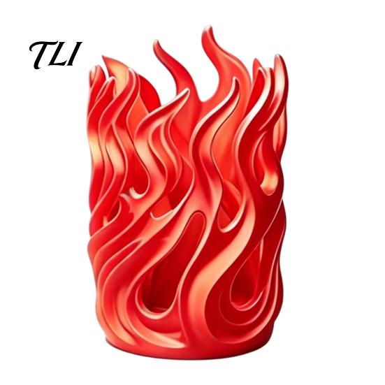 Flame Pen Cup Shape Holder, 3D Printed Hollow Pencil Cup, Modern Home Office Decor Decorative Desktop Organizer for Makeup Brush, Office, School