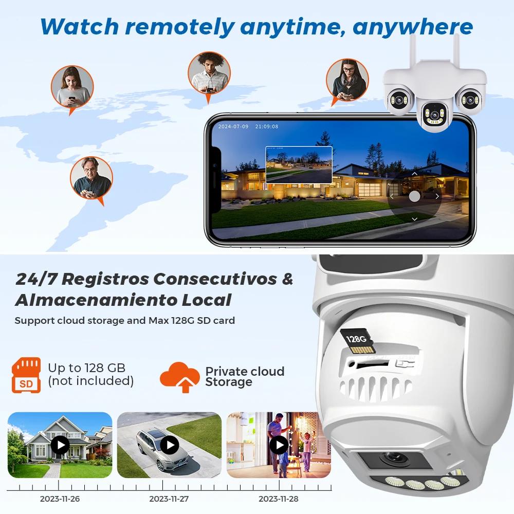 Solar Camera for Home Outdoor Use, Waterproof and Dustproof, Wiring-free, Three-screen Monitoring