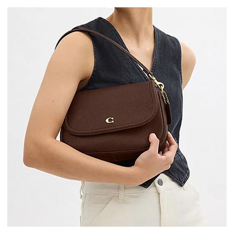 Coach Legacy 26 Brand Logo Cow Leather Hand-held Crossbody Shoulder Bag Medium Size Women's Maple Leaf Color